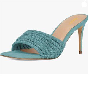 Pazzion Blue Open Squared Toe High Heel Mules Strappy Slip On Slippers
